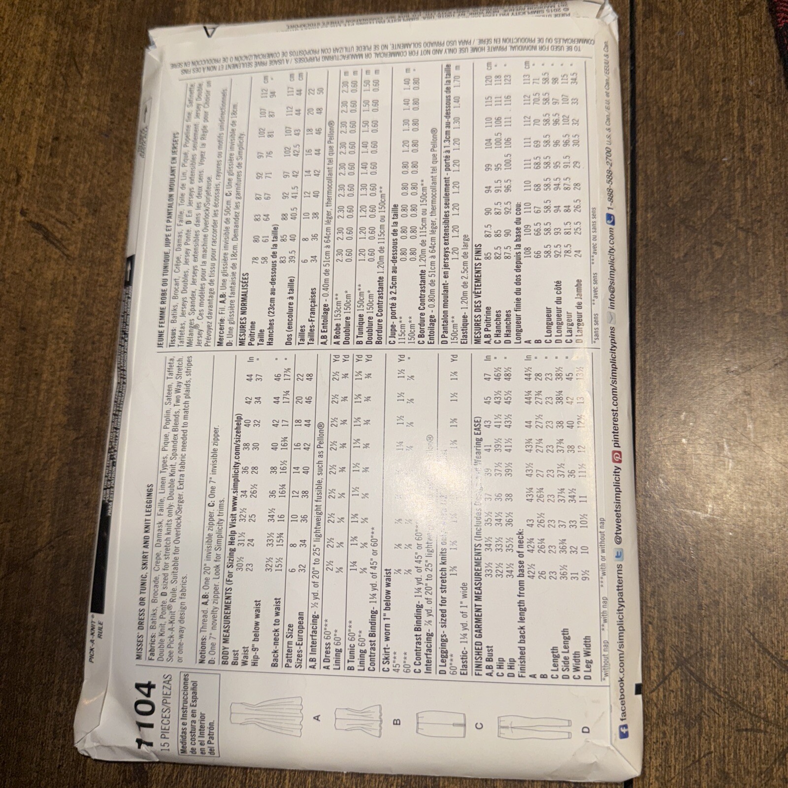 Simplicity 1104 abito tunica gonna donna taglia US 14 22 motivi cuciti fila Cynthia #19