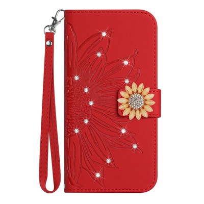 Sunflower Diamond Flip Card Wallet Stand Case Hand Strap Cover For Various Phone
