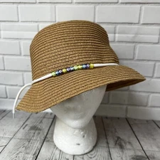 Steve Madden Paper Yarn Sun Hat Letter Beads Beach One Size Beach