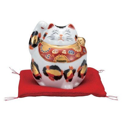 Lucky cat Kutani ware Golden calico cat (with cushion) 11cm Lucky Charm