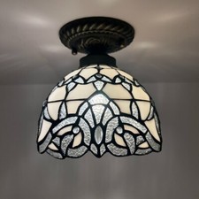 Tiffany Style Ceiling Lights White Stained Glass Baroque Style LED Bulb 8"H 8"W
