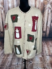 Croft  Barrow button down Cardigan Christmas sweater XL Snowman embroidered