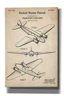 Epic Graffiti ''Double Decker Airplane Blueprint Patent Parchment'' Giclee Canvas 