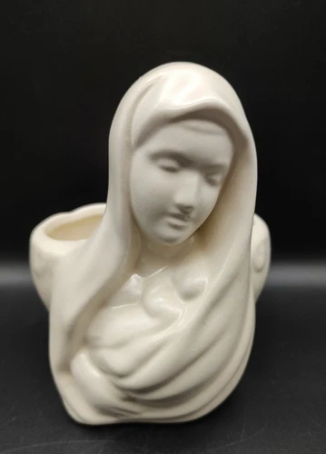 VTG Haeger Planter Madonna Mary Baby Jesus Pottery White ~Religious Succulent