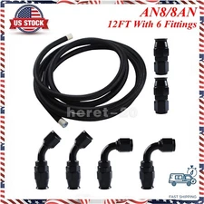 8AN - AN8 Black Nylon E85 PTFE Fuel Line 12ft With 6 Fittings Hose Kit For E85