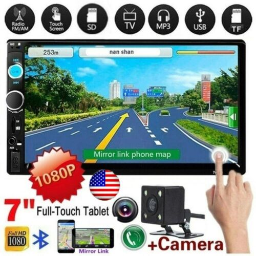 7010B 7" Double 2 DIN Car MP5 Player Stereo Radio Bluetooth Mirror Link GPS +Cam - Afbeelding 1 van 12