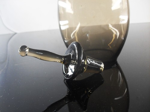 ART DECO SERVICE DIGESTIF CARAFE 4 GOBELETS VERRE FUMME BELGIQUE SIGNE - Picture 9 of 12