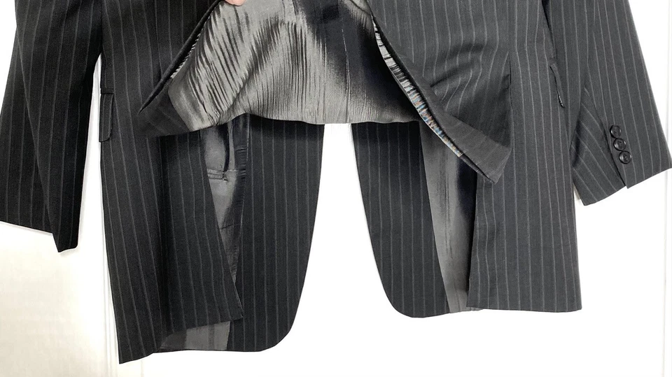THEORY Black Gray Pin-Stripe Wool Slim Fit Vented Blazer Suit Coat Jacket 40 R - Image 3 of 4