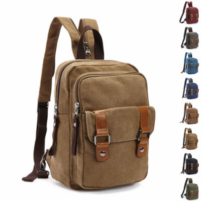 Men's Canvas Convertible Small Mini Backpack Rucksack Chest Pack