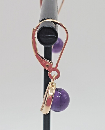 Schöne neue echte natürliche Amethyst Perlen 14K Gelbgold Ohrringe mit Hebelverschluss - Bild 3 von 6
