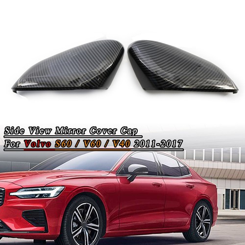 Pair Door Side Wing Mirror Cover Cap Carbon Fiber For 2012-18 Volvo S60 S80 V60 - Picture 3 of 9