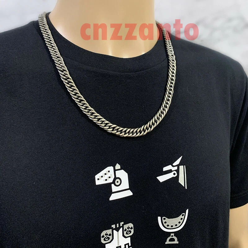 26.3" Titanio Puro Doble Anillo Bordillo Cadena Hombres Collar Antialérgico Ti192 Foto 2 de 4