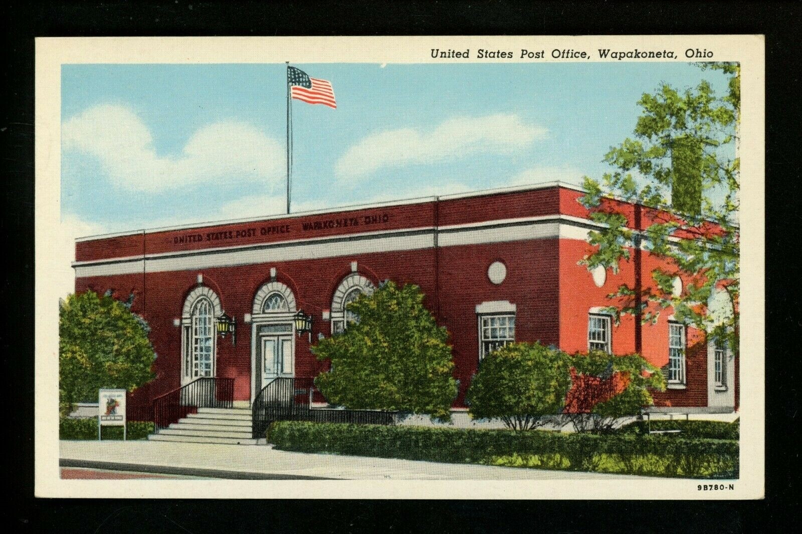 Post Office postcard Ohio OH flag recruit sign lanterns