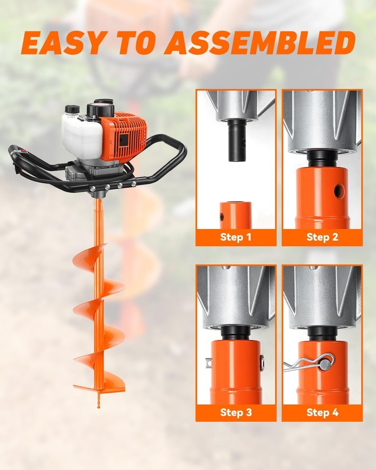 63CC Post Hole Digger Gas Powered Earth Auger Borer Ground w/ 4" 6" 8 ...