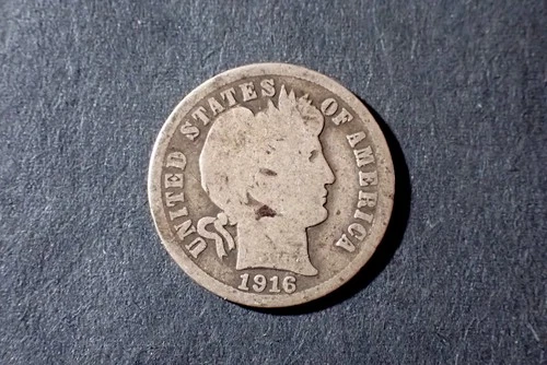 A Lot of one  silver Barber dimes dated  1916 Good+ Cond set RGR 521