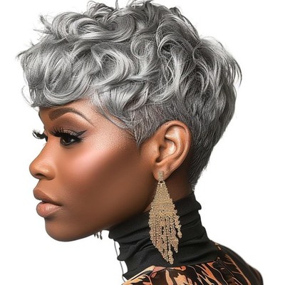 Short Grey Curly Pixie Wig - Adjustable and Comfortable for Effortless Style