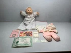 1985 Cabbage Patch Preemie Doll Girl Extra Clothing, Papers, Green Eyes Tuft