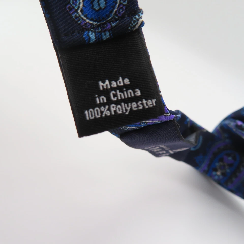 Pajarita Stafford Azul Negro Púrpura Paisley 2.25" Ancho Preatado Seda Foto 4 de 4