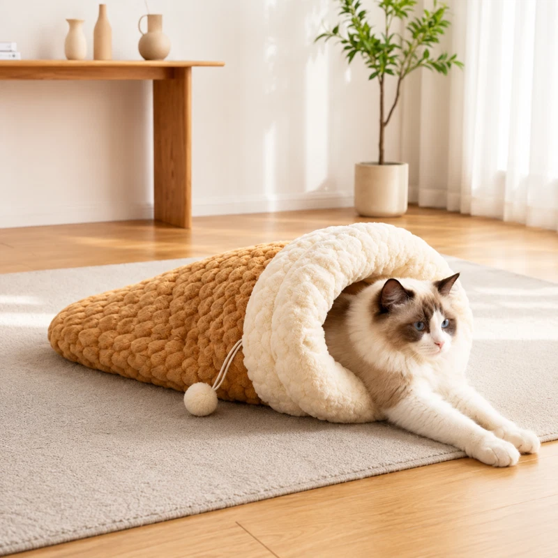 Cosy Cat Cave Bed Plush Sleeping Bag Warm Kitten Nest Indoor Pet Bed