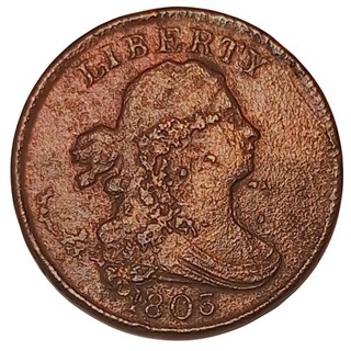 1803 Draped Bust Half Cent 1/200 Early U.S. Copper Coin VG Details #50