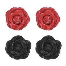 Decorative Rose Shoe Clips, Leather Fashion Flower Clip Black  Red 