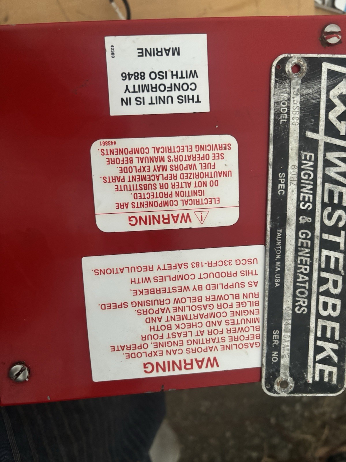 Westerbeke 3.5 Sbcg Generator 60HZ 055128