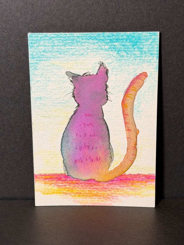 ACEO Original, cat, soft colors, "Pensive Cat" painting by Patty Ewing