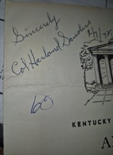 Colonel Harland Sanders autograph SIGNED vintage 1972 item KFC founder/Kentucky