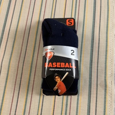 Sof Sole Baseball Performance Socks Boys One Size 2 Pack Youth 13C-4Y Navy Blue
