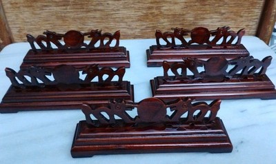 Vintage Japanese Wood Fan Holders - Group Display Set of 5