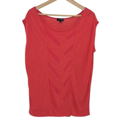 The Limited Womens Medium Coral Herringbone Detail Cap Sleeve Top