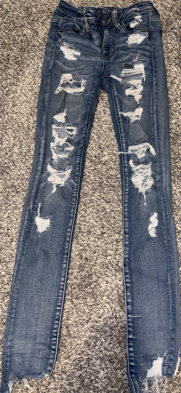 American Eagle Outfitters Skinny Jeans Slim Fit Stretch Distressed Blue Denim