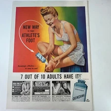 Mennen Co. Quinsana New Way to Fight Athlete's Foot NJ 1940s WWII Era Ad SV28-5