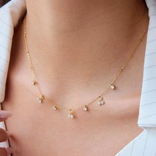 Stylish 18K Gold Plated Stainless Steel Zircon Necklace