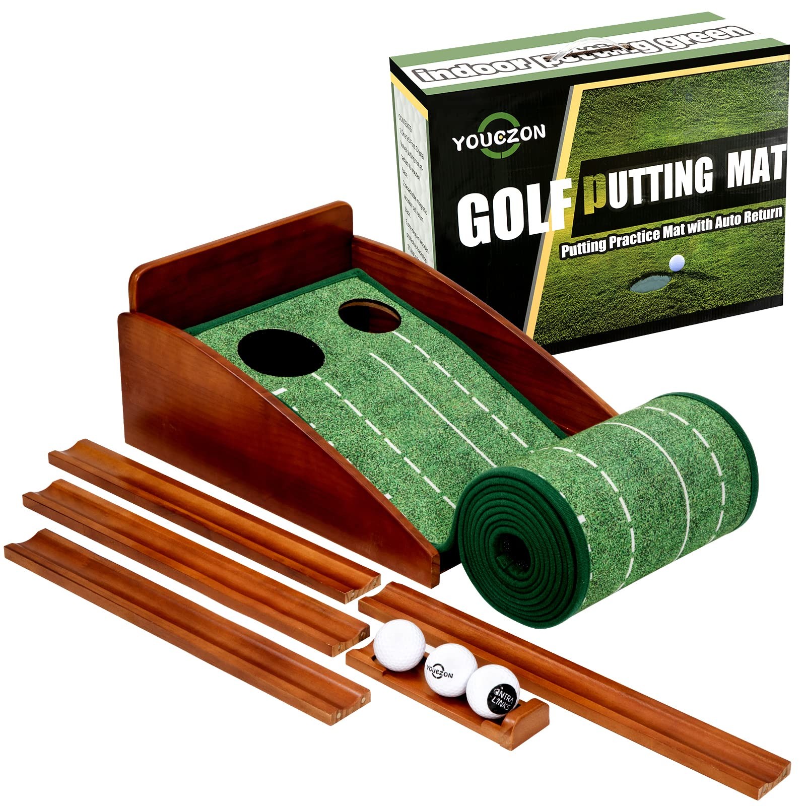 YOUCZON Putting Green Indoor, No Hump Golf Mat with Auto Ball Return - Easy t...