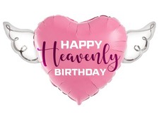 Pink Heart Balloon with Purple "Heavenly"   Angel Wings Memorial Decoration