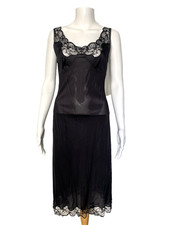 Vintage DOLCE & GABBANA 1980's Black Lace Satin Chemise Slip Dress IT-38 US-2