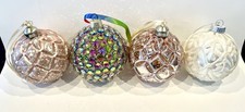 Vintage Christmas decorations Xmas Baubles Pink White Iridescent Glitter Glass 
