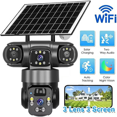 Wireless Solar Battery Powered WiFi Home Security Camera System Outdoor Pan/Tilt