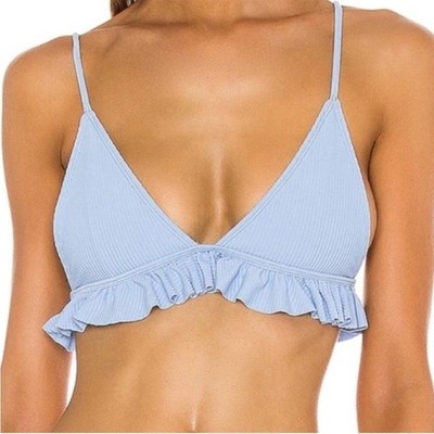 Tularosa Swim Hazel Ribbed Ruffled Bikini Top in Sky Blue Size Large