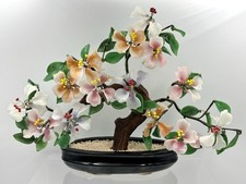 Vintage Large Glass Japanese Jade Style Bonsai Flowering Tree Pot
