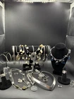 Large Vintage Silver Tone Costume Jewelry Lot 31 Pieces