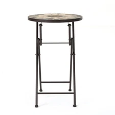 SILVESTER END TABLE | Minimalist Folding Accent Table with Sunburst Stone Mosaic