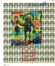 Keith Haring & Jean Michel Basquiat - Siebdruck - signiert auf BRIEFMARKEN BOGEN