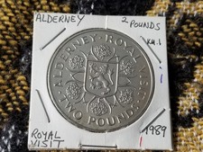 Alderney 2 Pounds 1989 Cu-Ni Royal Visit Almost Uncirculated - i Tariff Incl