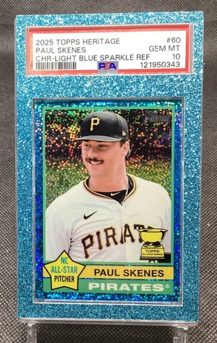 2025 Topps Heritage Paul Skenes #60 Chrome Light Blue Sparkle PSA 10 COLOR MATCH