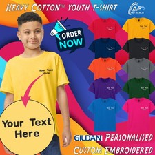 Personalised Embroidered Gildan Heavy Cotton Youth T-Shirt Kids Gift GD05B