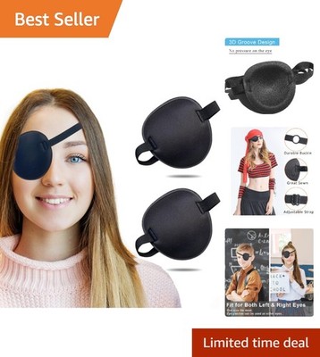 3D Groove Black Eye Patch Set - 2 Adjustable & Comfortable Patches for Recovery