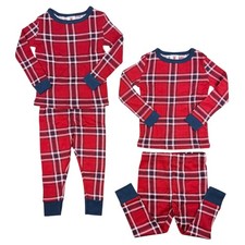 Kids 6 Cotton Red Plaid Pajamas 2 Sets Unisex Snug Fit PJs