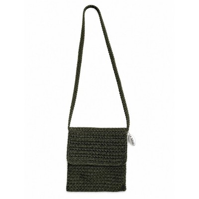 Talbots Olive Green Crochet Crossbody Bag Boho Woven Knit Purse Zip Top